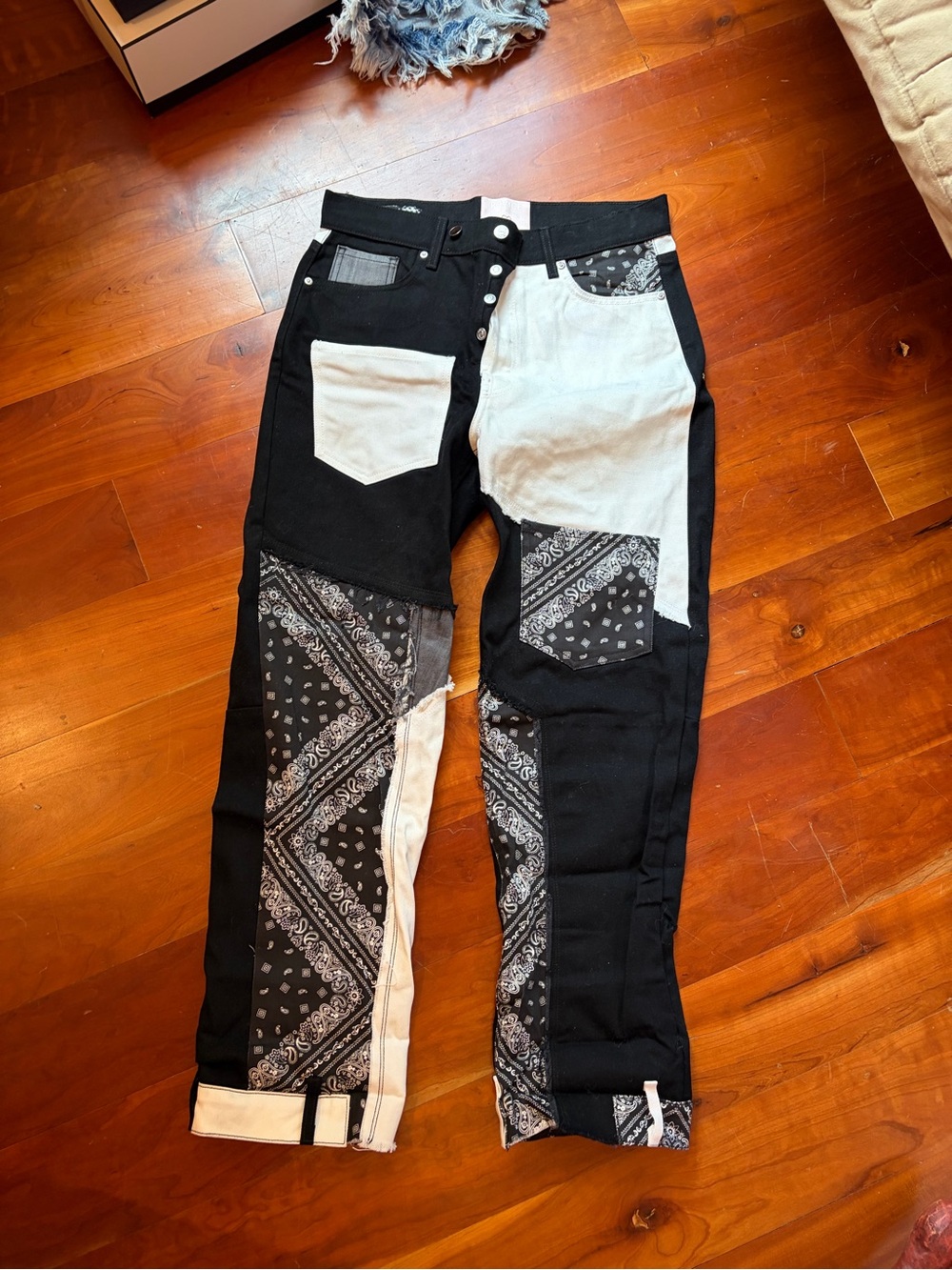 Revice Denim Black and White Patchwork Bandana Jeans